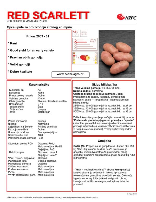 Krumpir sjemenski 10 kg (Red Scarlet) C